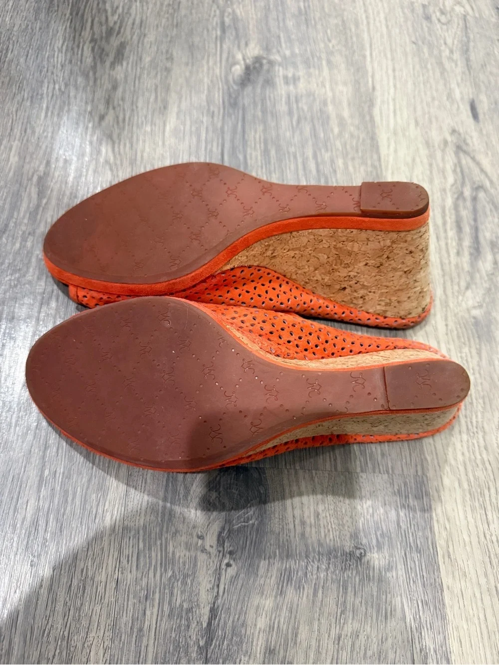 Johnston & Murphy Orange Perforated Suede Wedge Mules